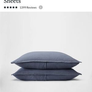 $91.50 Silk & Snow New! 100% Flax Linen - 2 Pillow Shams in Tempest Blue (King)